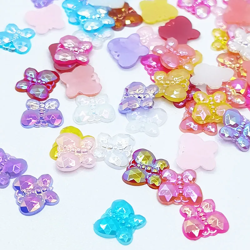 

New 100/300pcs mix resin 10mm Colorful butterflies Flat back rhinestone appliques DIY Wedding scrapbook craft