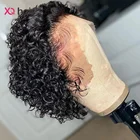 Парик XQ с вырезами фея, Короткие вьющиеся передние парики из человеческих волос, парики для чернокожих женщин, бразильский парик с водяными волнами, 13x1, прозрачные парики на сетке