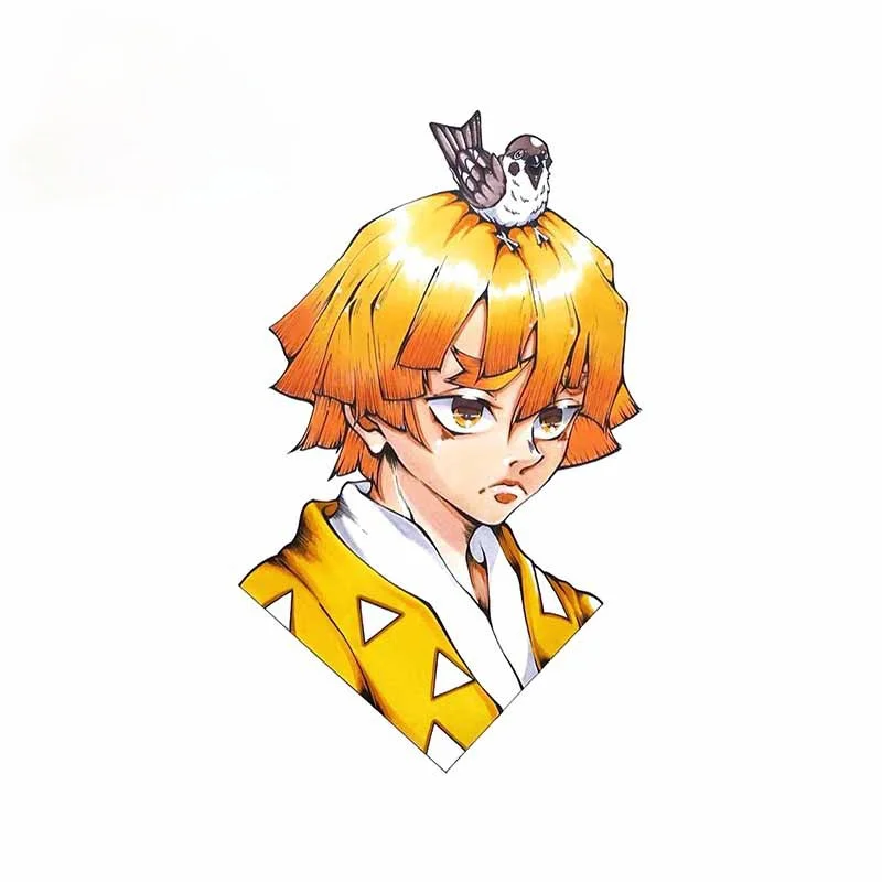 

ZS515QY For Demon Slayer Zenitsu Peeker Funny Car Stickers Auto Vinyl Car Decals Windshield Windows Anime Sticker