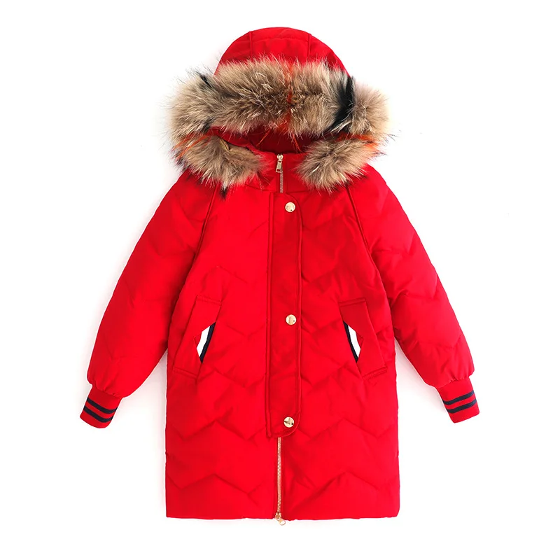 Детская одежда для девочек зимняя куртка пуховик 2018 Новый капюшон с мехом