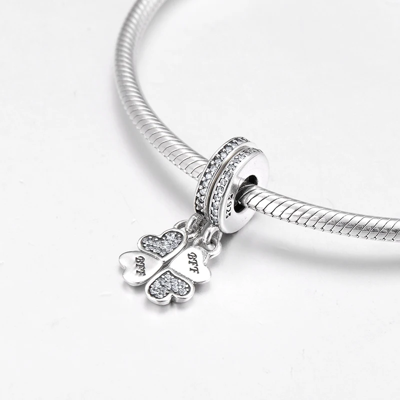 Clover shape for friends gift 925 Sterling Silver clear CZ fine Pendant Bead Fit Original European Charm Bracelet Jewelry making | Украшения