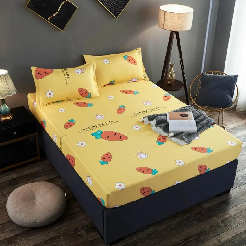

3 pcs Bedding Linens King Size Heart-shaped Pattern Fitted Sheet Set For Double Bed sabanas Mattress Cover With Elastic