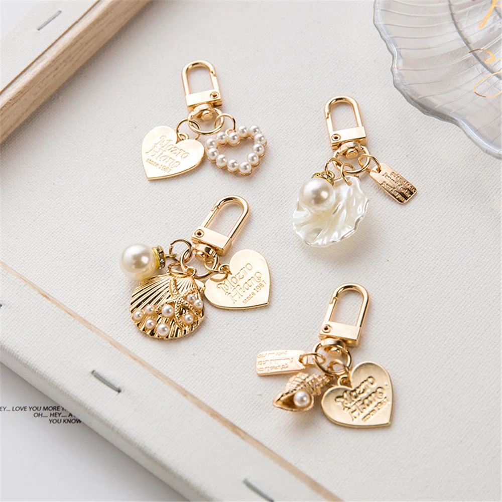 

Creative Heart Shell Keychains For Women Girl Korean Fashion Bag Ornament Charm Gold Color Key Ring Trinket Key Accessory