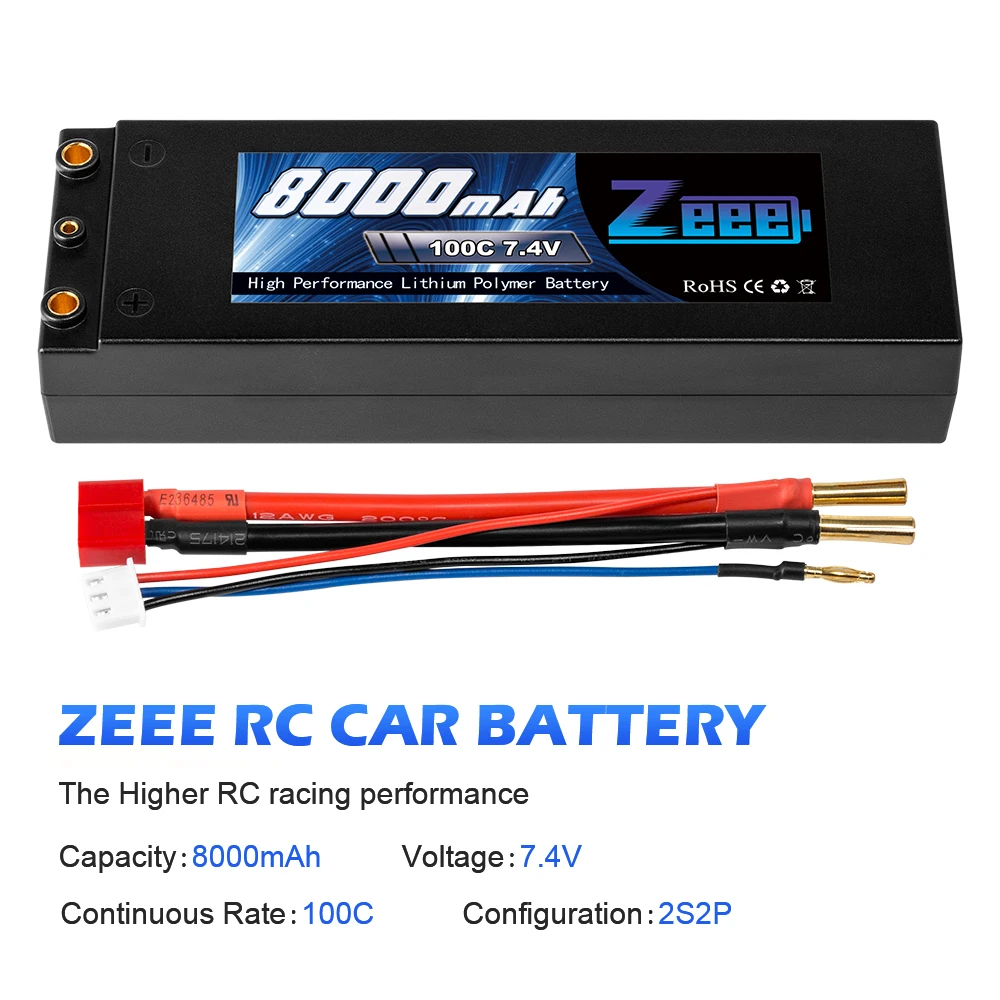 Zeee 7,4 V 100C 8000mAh литий-полимерный Батарея 2S RC Lipo Батарея с 4 мм пуля Дин-Стиль T штекер для RC автомобиль модель Лодка Грузовик