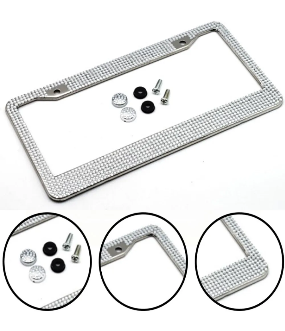 

1pcs Stainless Steel License Plate Frame License US Standard Diamond-Studded White Nameplate Frame With Mounting Accessory Kit