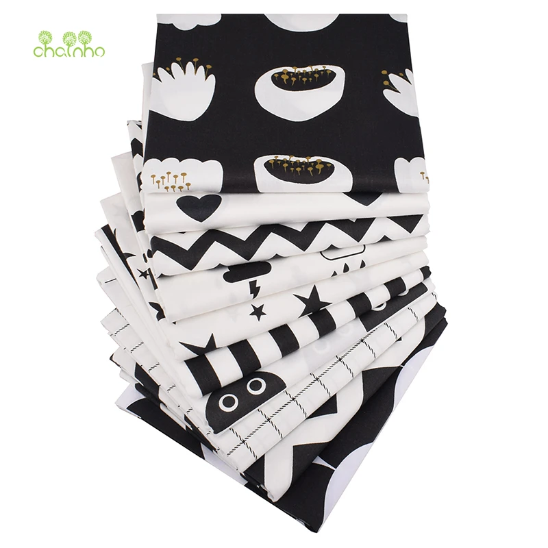 Черная твиловая хлопчатобумажная ткань Chainho с принтом для самостоятельного