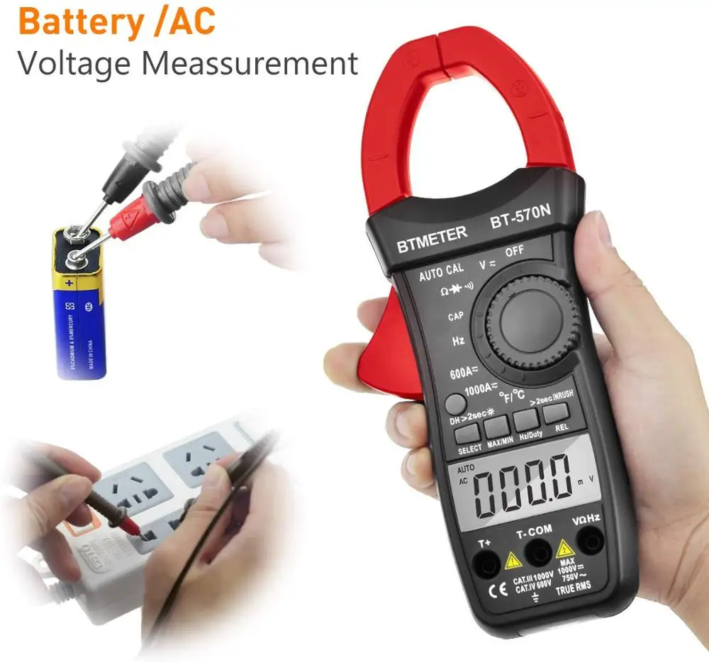 Фото Цифровые клещи BTMETER True RMS, измеритель тока и напряжения переменного/постоянного тока с автоматическим диапазоном 6000 и дисплеем, тест на вводный ток, 570N №3