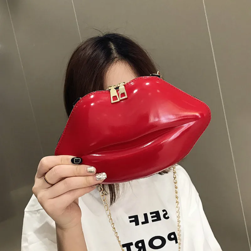 Вечерние женские сумки через плечо с цепочкой в виде красных губ модные из