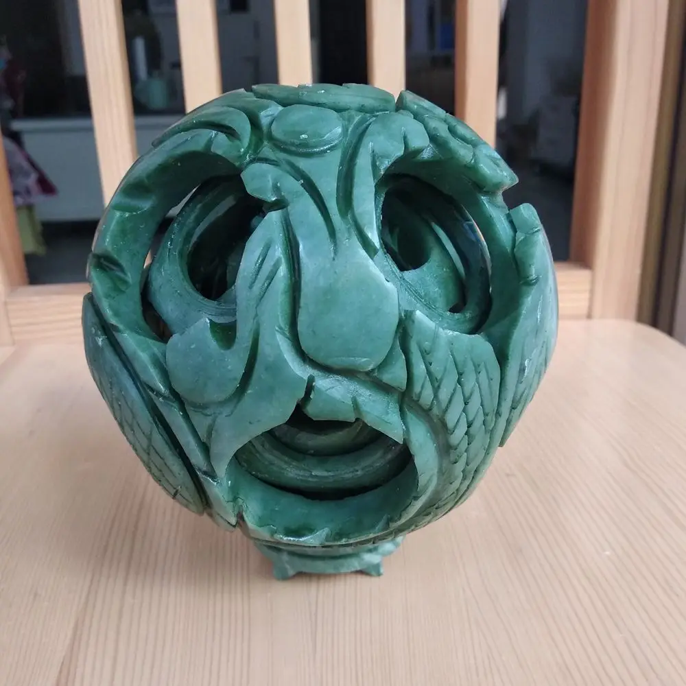 Excellent Puzzle Ball Magical 4 Layers Sphere Lucky Feng Shui Dragon Phoenix Carven By Nature Green Jade