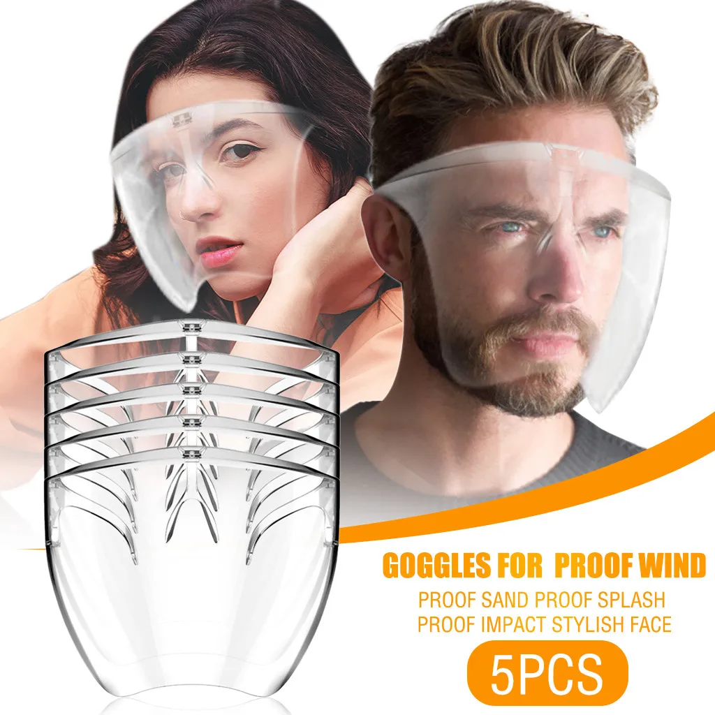 

5PCS Full Cover Clear Masks For Men Women Face Masks Proof Wind Proof Sand Proof Splash Face Impact Shield masque mascarilla