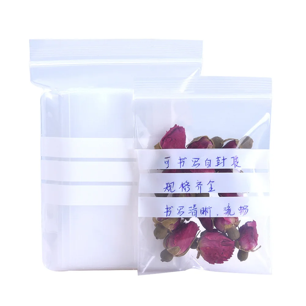 100 шт./лот прозрачная упаковочная сумка на молнии с возможностью записи мешочки