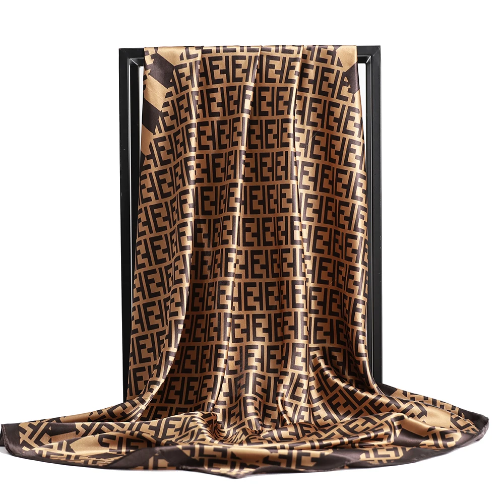 

Silk Scarf Women Luxury Brand Foulard Satin Shawl Black Scarfs Square 90*90cm Head Scarves Bandana Hijab Handkerchief