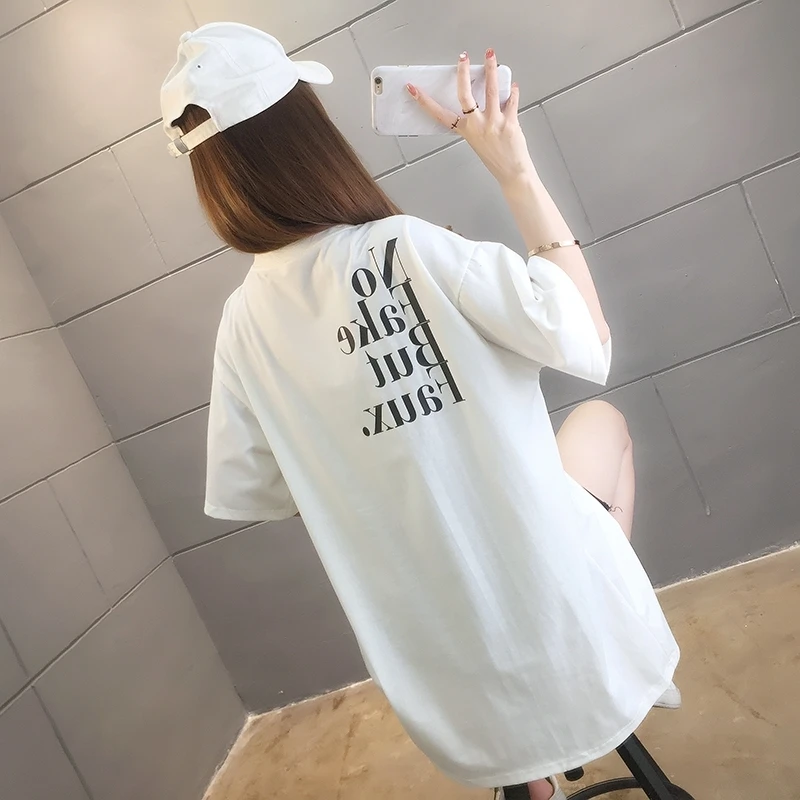 

2021 New Summer Korean Style Fat Girl Loose plus Size Women's Clothing Split Short-Sleeved T-shirt Women's Mid-Length Western