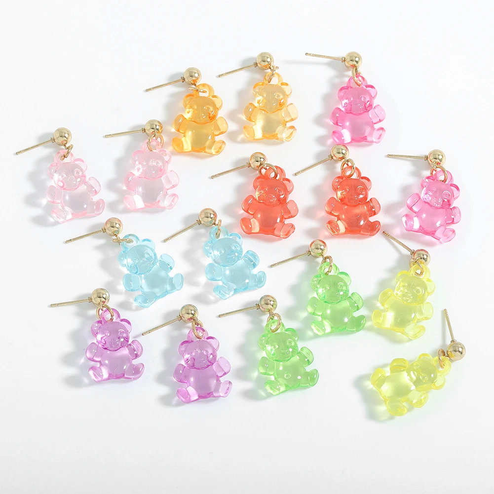 

Bestlady Fashion Acrylic Resin Bear Dangle Earring For Women Candy Color Animal Exquisite Personalize Brincos Wholesale Jewerly