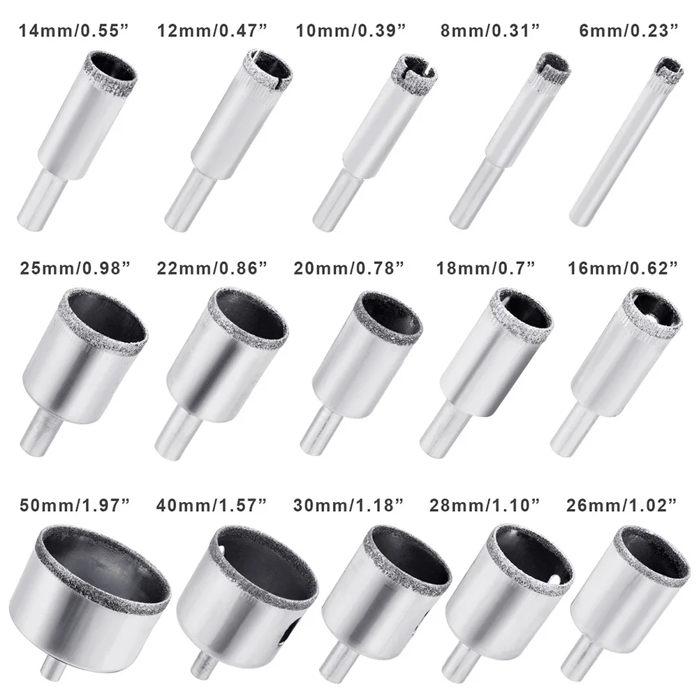 

15pcs/set Ceramic Flower Pots Hole Drilling Bit Set Hole Drill Bit Kit for Ceramic Diamond Glass Marble 6-50mm WWO66