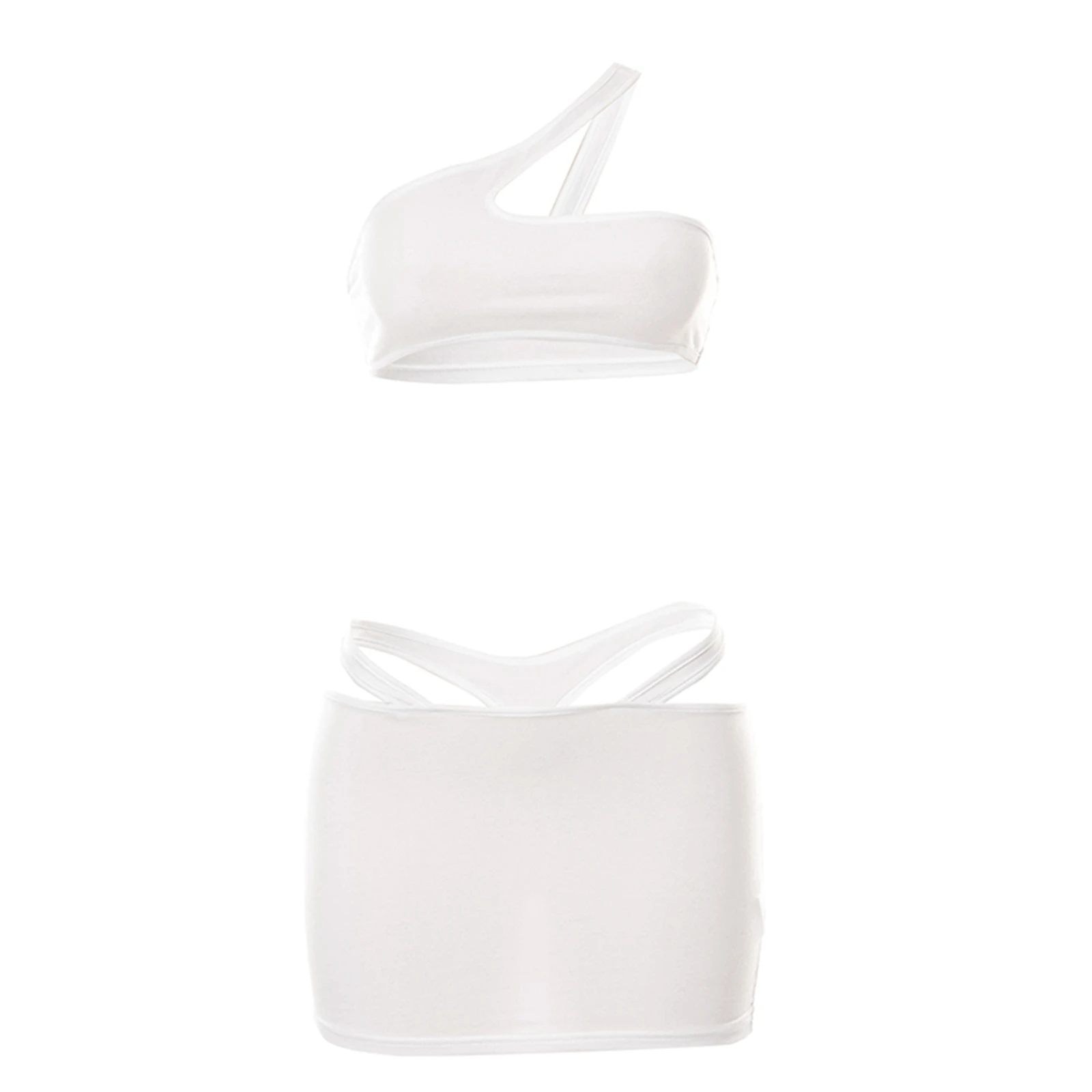 

2 Pieces Suit Set Summer One Shoulder Sleeveless Crop Tops+ Hollow Out Skirt Bodycon for Sexy Women White Summer Clothes