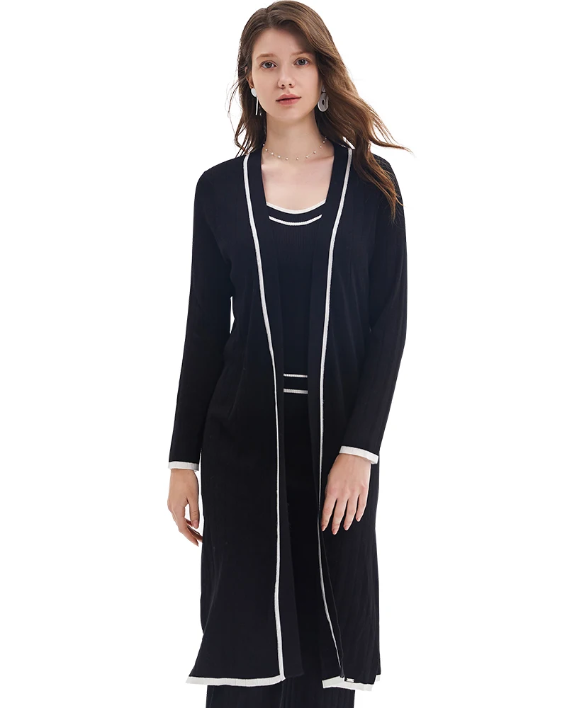 Женская майка Zhili длинный кардиган брюки 3 шт. Suit_Black-Cardigan_Medium |