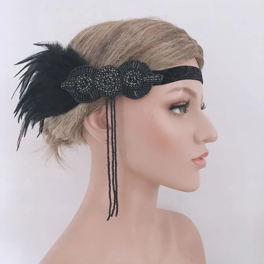 Повязка на голову с кристаллами 1920s аксессуары для невесты свадебные черные