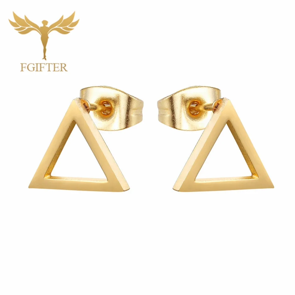 triangle Earrings 12pairs/lot Wholesale Star Earrings Set Man Woman Girl Stud Earring Gold Stainless Steel Jewelry Fashion Jewellery - Окраска металла: triangle Earrings