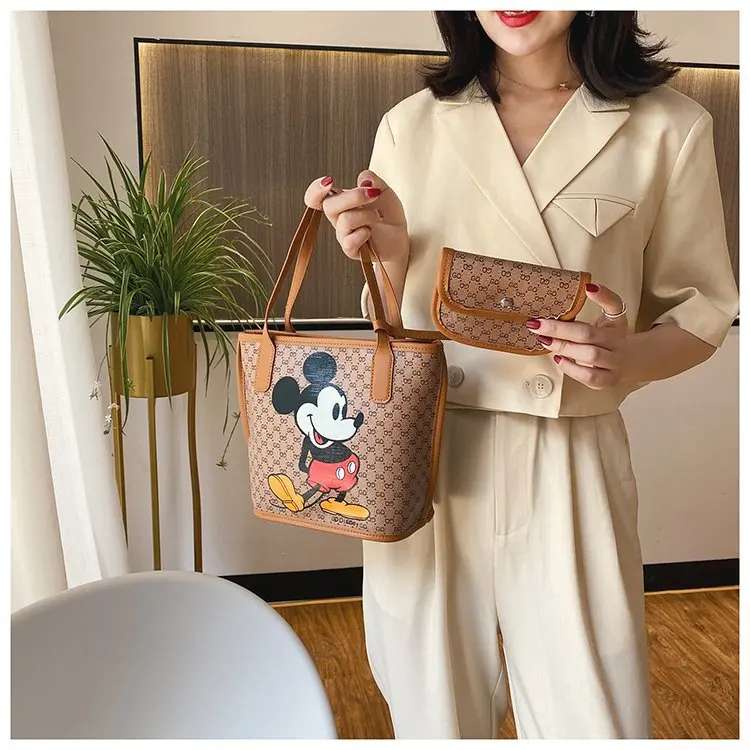 

Minnie High Capacity Handbag Women PU Bag Female Tote Bag Cartoon Bag Mickey Shoulder Portable Shopping Bag