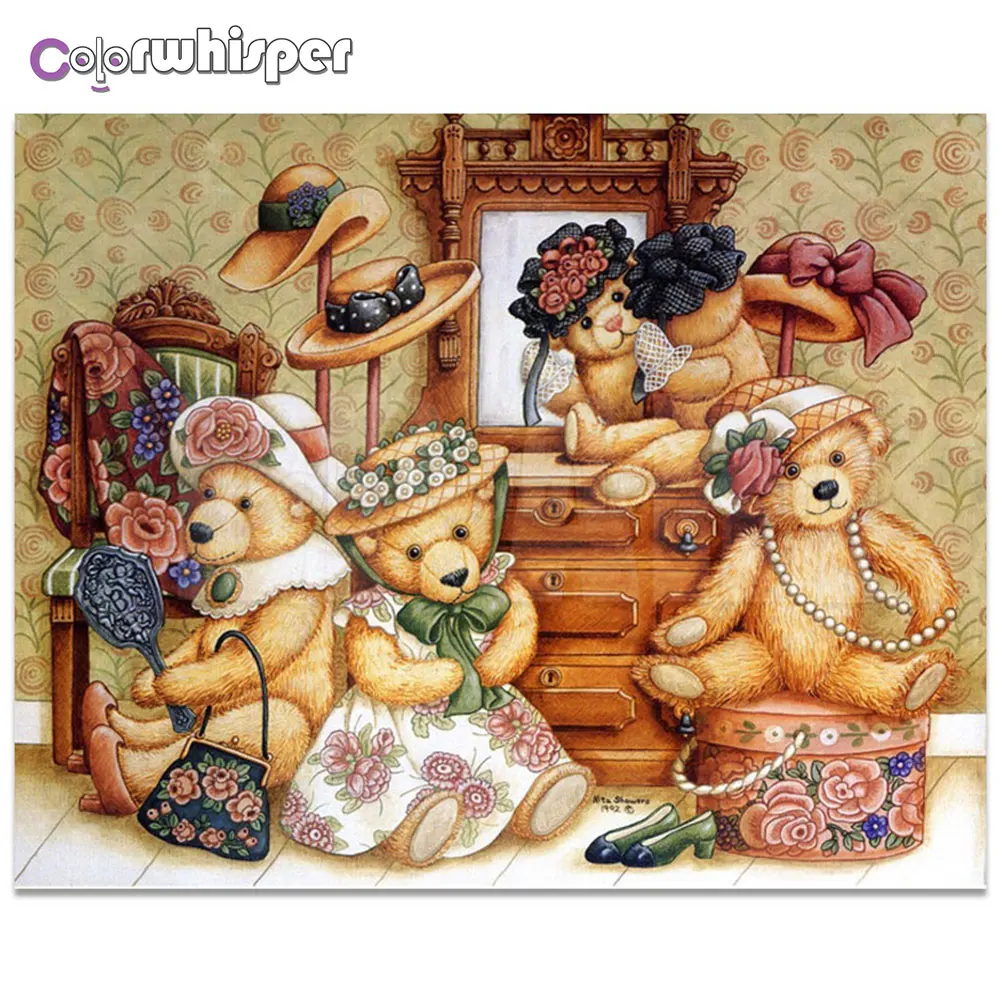 Алмазная картина полностью квадратная/круглая дрель 5D мультяшный медведь Daimond