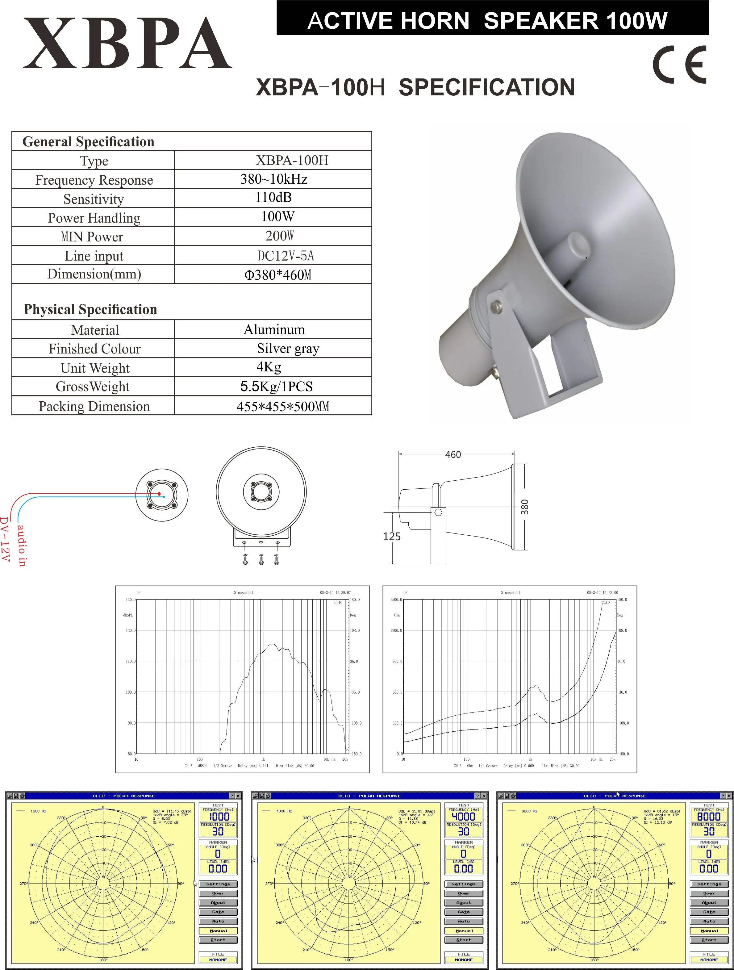 

Outdoor waterproof, antirust, dustproof, treble horn speaker. Built-in power amplifier 20 W to 120 W