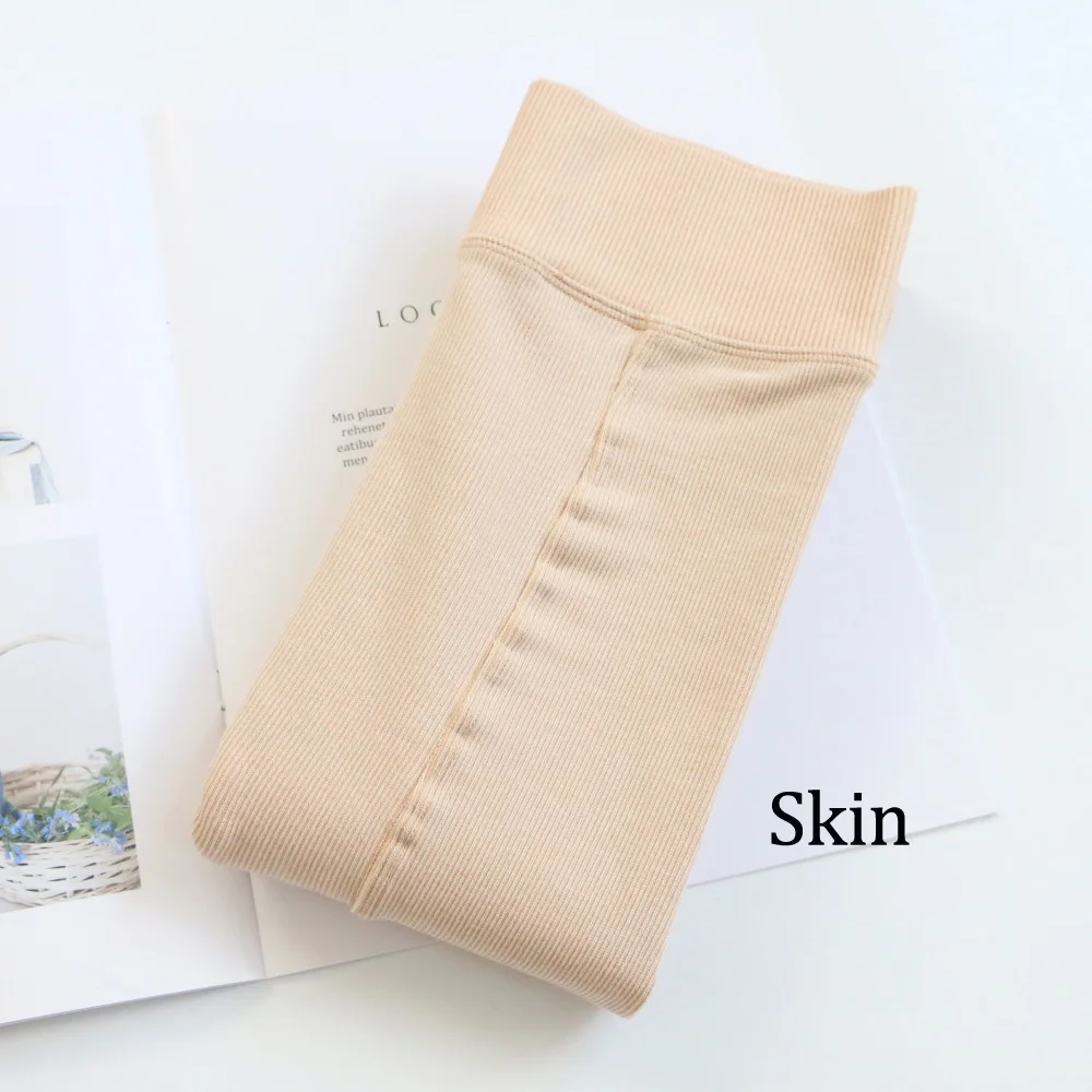 Skin Японские корейские Популярные Теплые мягкие шерстяные колготки на осень и зиму, хлопковые однотонные колготки, эластичные кашемировые брюки кремового цвета, цвета хаки, верблюжьего, серого цвета - Color: Skin