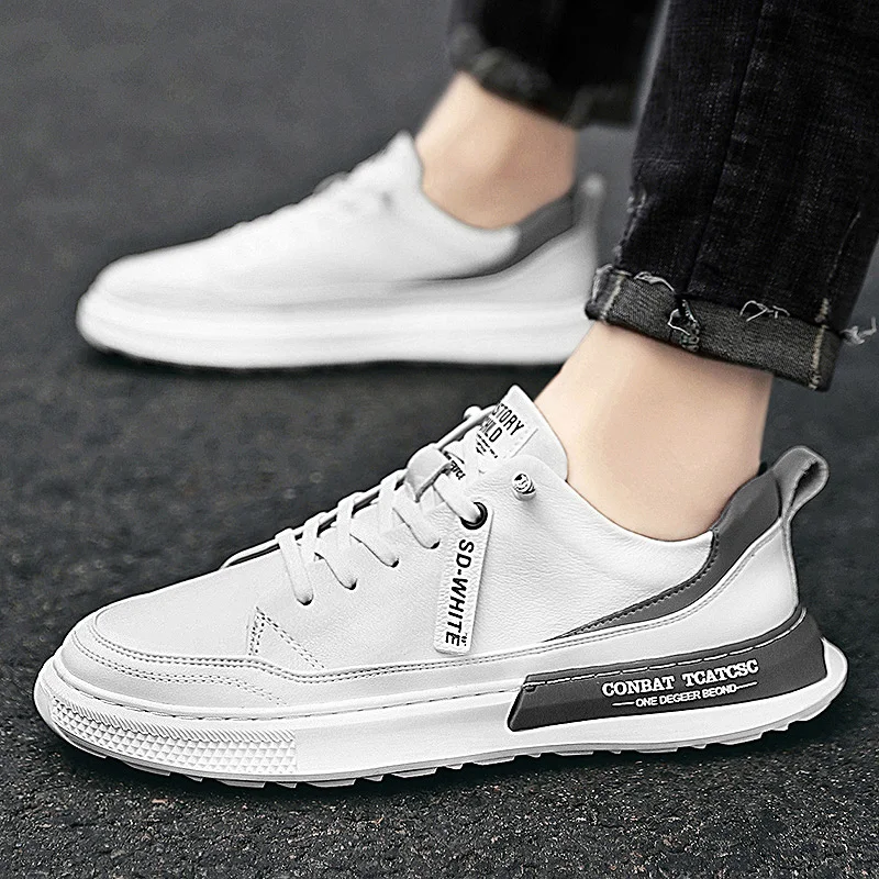 

2020 New Summer Fashion PU Leather Men Casual Shoes Sneakers Footwear Trend Soft Rubber Lace-up Male Flats Shoe Casual Men Shoes