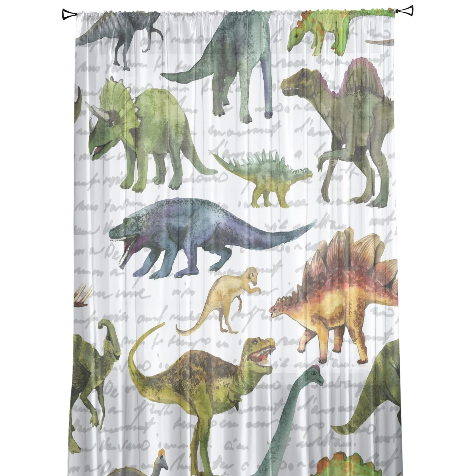 Занавеска с динозаврами животными цветным текстом шифоновая для гостиной