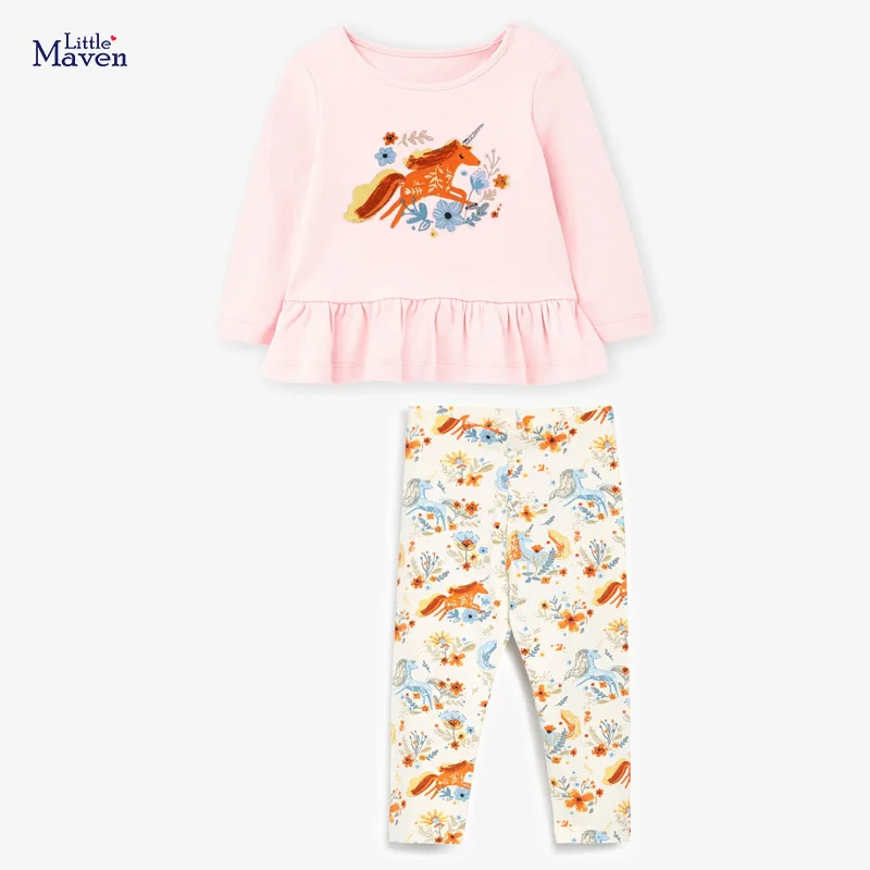 

Little maven Fancy Unicorn Clothes for Baby Girls Floral and Colorful Clothes Sets Cotton Healthy Wear Toddler Child 2 to 7