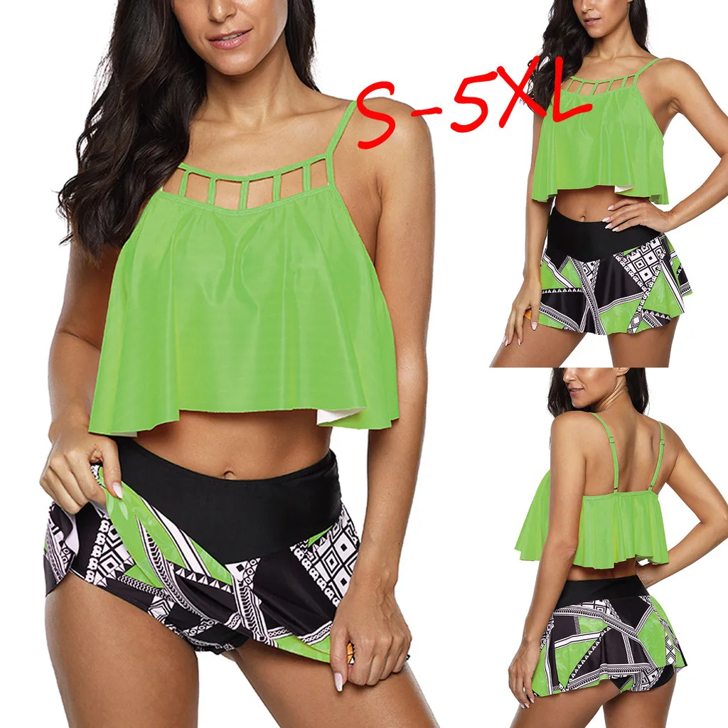 Женские Купальники больших размеров купальник с высокой талией и оборками