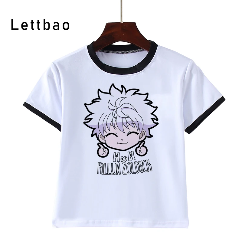 

Killua Zoldcyk Smiling Face Anime T Shirts Children's 2020 Harajuku Fashion Camiseta Gothic Casual Loose Hip Hop T-Shirt