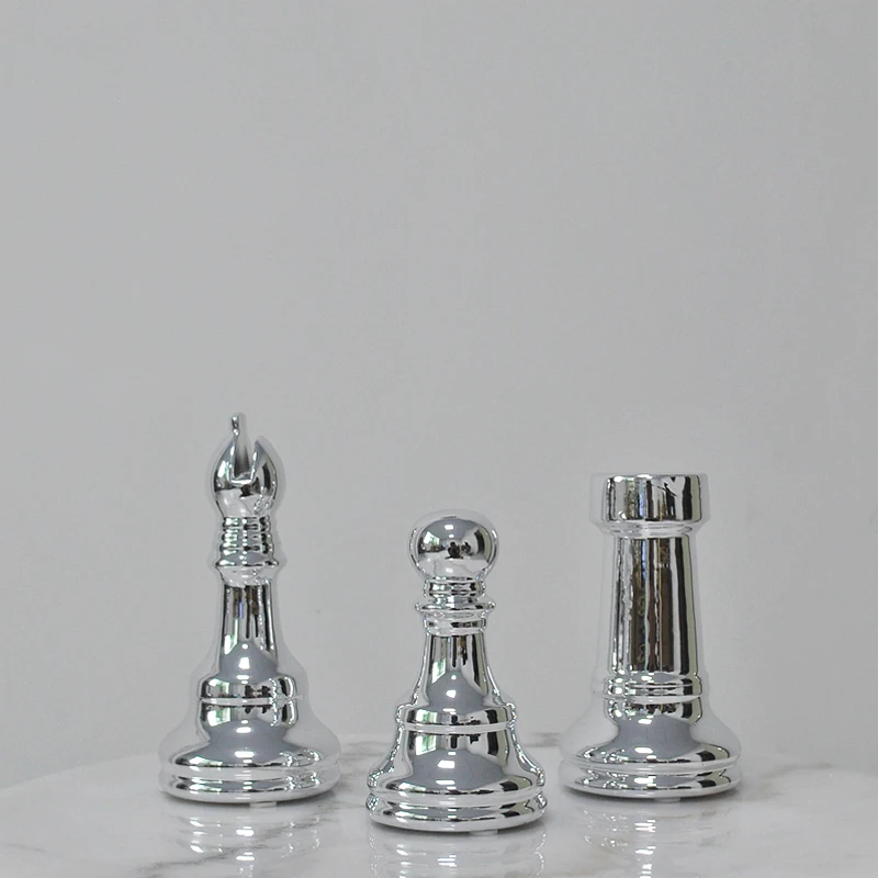 

6Pcs Modern Metal Chess Pieces Gold Silver Abstract Art Ceramics Chess Piece Home Decorations For Living Room Tabletop Decor
