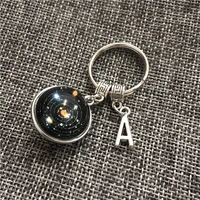 solar system planet letter keychain galaxy nebula earth sun double side glass ball pendant fashion necklaces for women jewelry