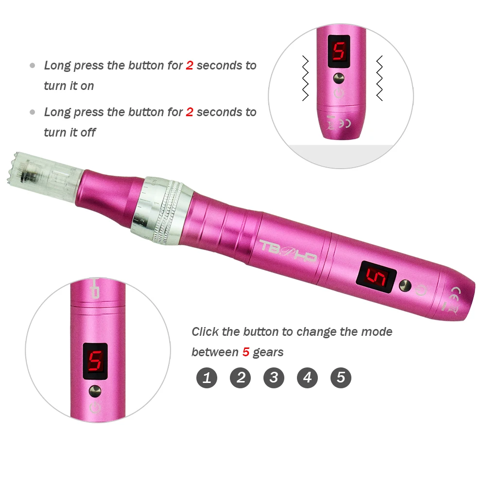 TBPHP P10 Derma Pen Microneedling ЖК-дисплей беспроводной бесшумный и прочный с 12 шт. микроигл