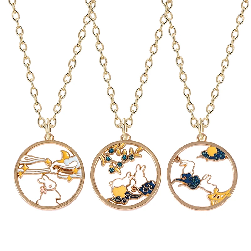 Новинка 2020 милое ожерелье для девочки круглое ажурное в виде белого кролика