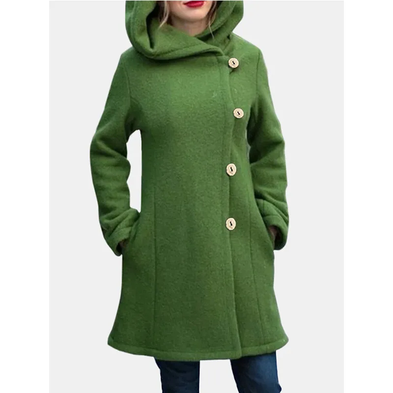 

Leosoxs 2020 Autumn Winter Fashion Women's Hooded Jackets Casual Bodycon Solid Button Pocket Ladies Long Jackets Coat Plus Size