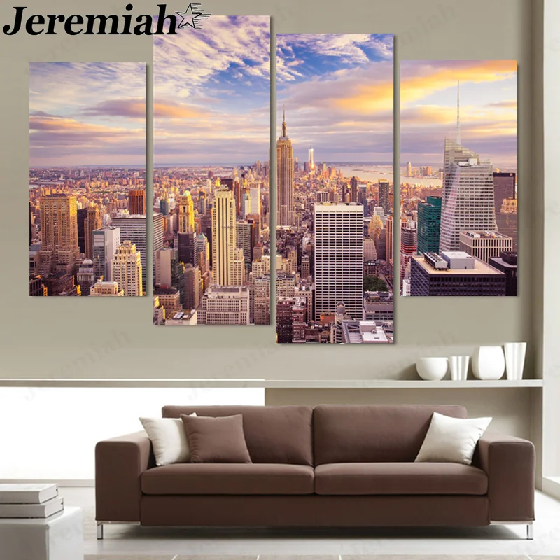 

Nordic Spectacular New York City Landscape Canvas Painting Sunset Poster Printing Wall Art 4 Modern Home Decoration Accessories