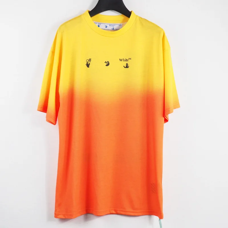 

Letter youth collarless cotton yellow casual hoodless loose fitting ordinary T-shirt gradient off arrow