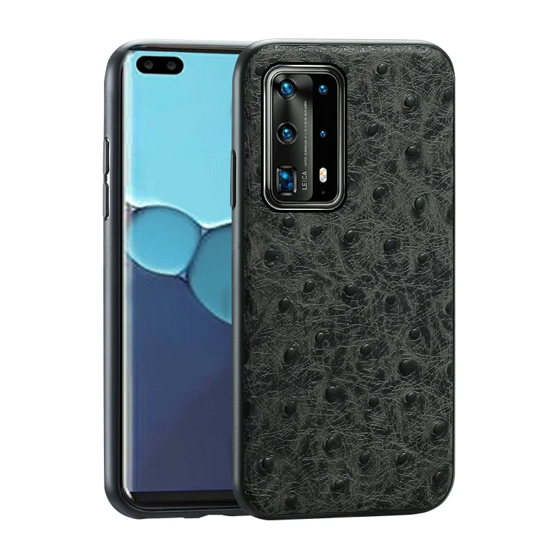 

Original Leather Ostrich Grain Phone Case For Huawei P40 Pro P40 Lite P30 P20 Mate 20 Y7 Shell Cover For Honor 8X 10i 10 20 Pro
