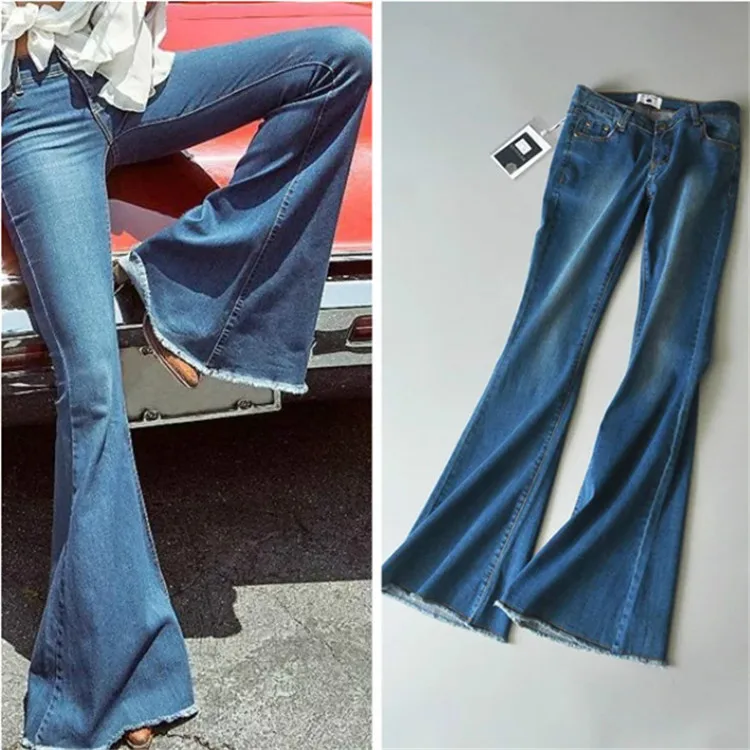 

Осенние и зимние новые джинсовые брюки женские европейские и американские Стрейчевые тонкие джинсовые расклешенные брюки с завышенной тал...