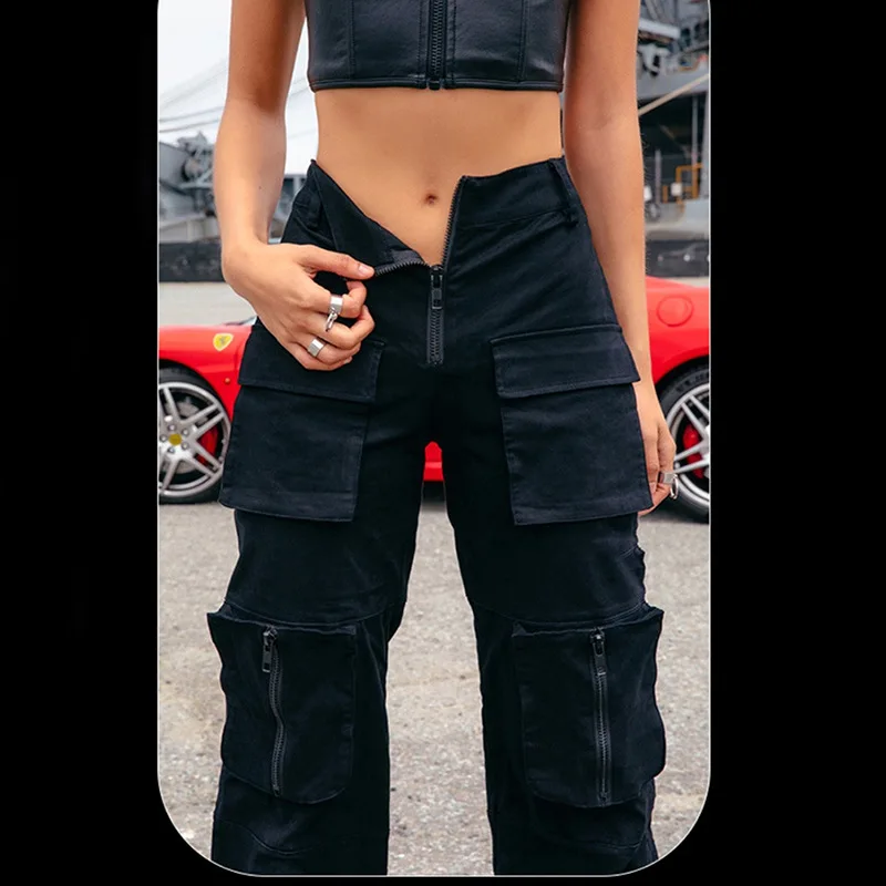 Y Demo techwear Casual Women Cargo Pants Sashes High Waist pockets Full Length Drawstring Trousers Female Fashion Clothes | Женская