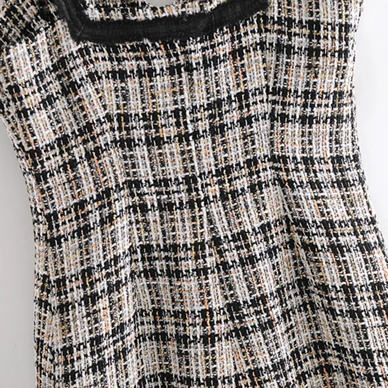 

2020 Women Elegant Plaid Tweed Mini Dress Fashion Autumn Winter V Neck Female A Line Casual Fashion Chic Dresses Vestidos