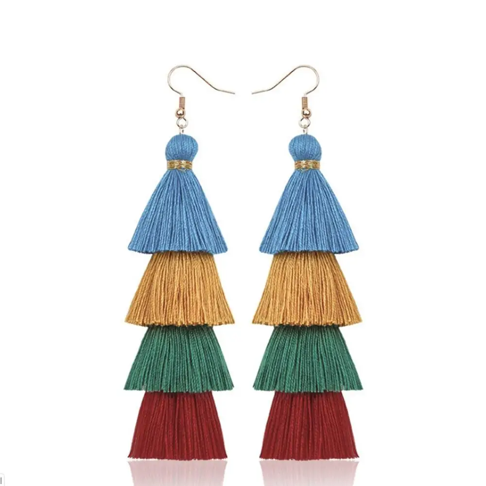 Boho Длинные висячие серьги с бахромой винтажные этнические массивные