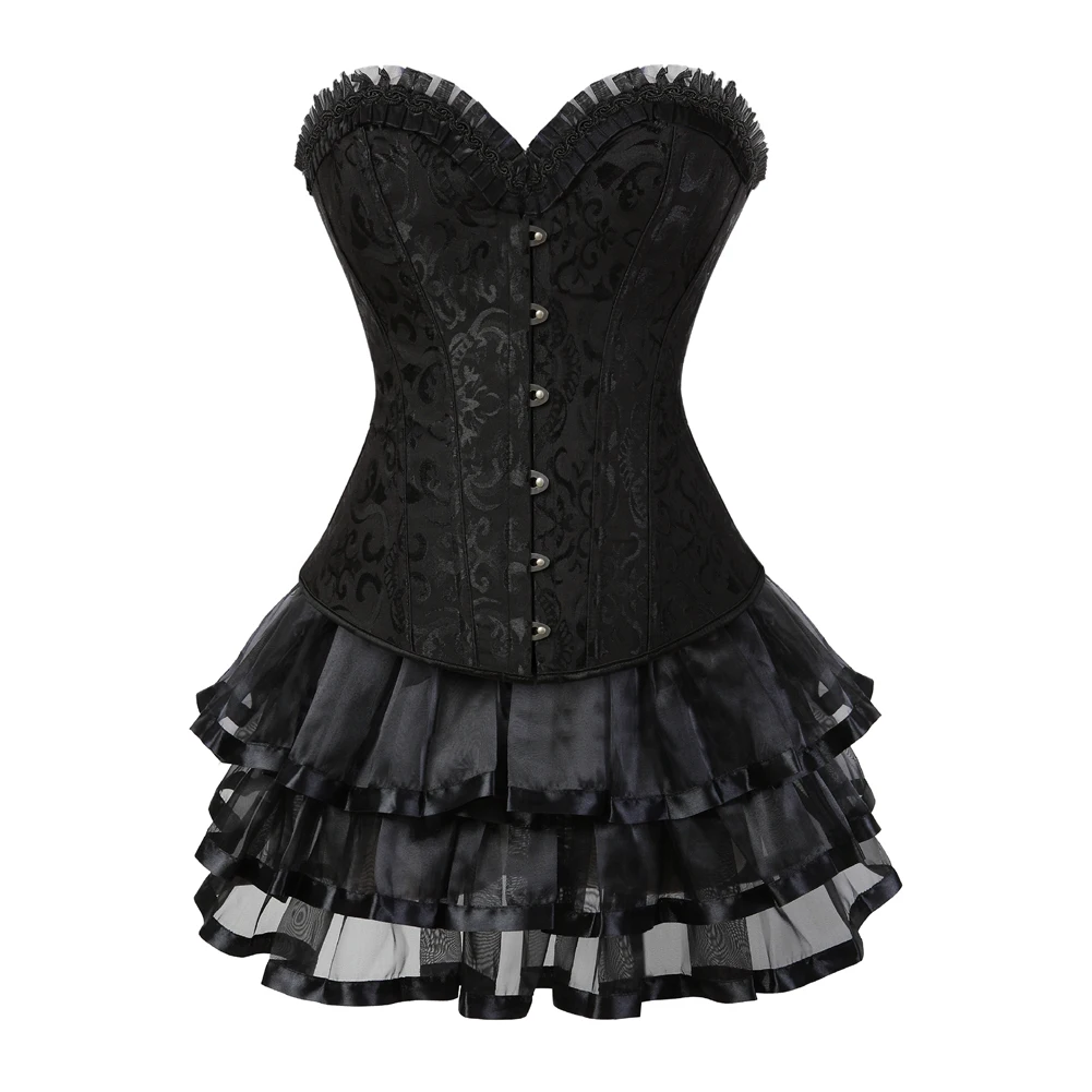 

Gothic Corset Dress for Women Steampunk Steel Boned Lace Corsets Bustiers Dress with Sexy Mini Skirt Clubwear Carnival Costume