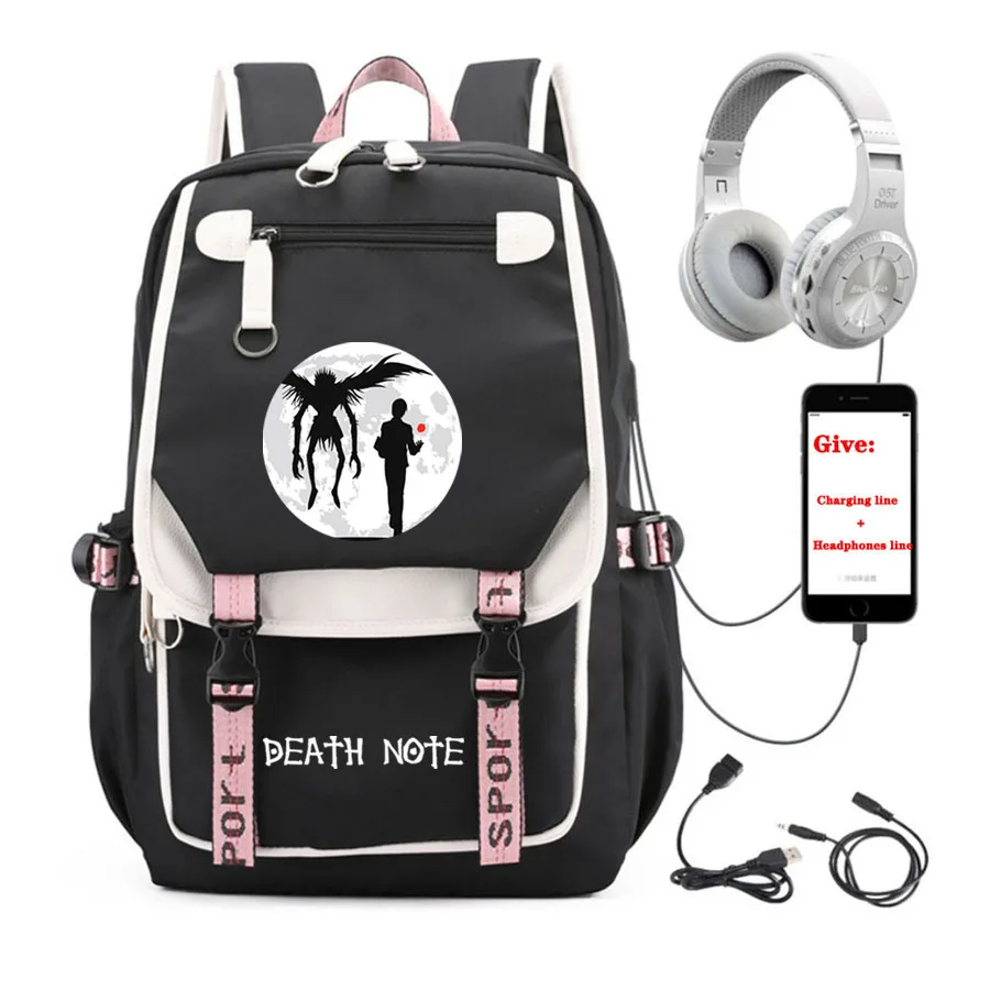 

anime Death Note backpack Women men Travel Backpack student School book Bag USB Charging teenagers Laptop packsack