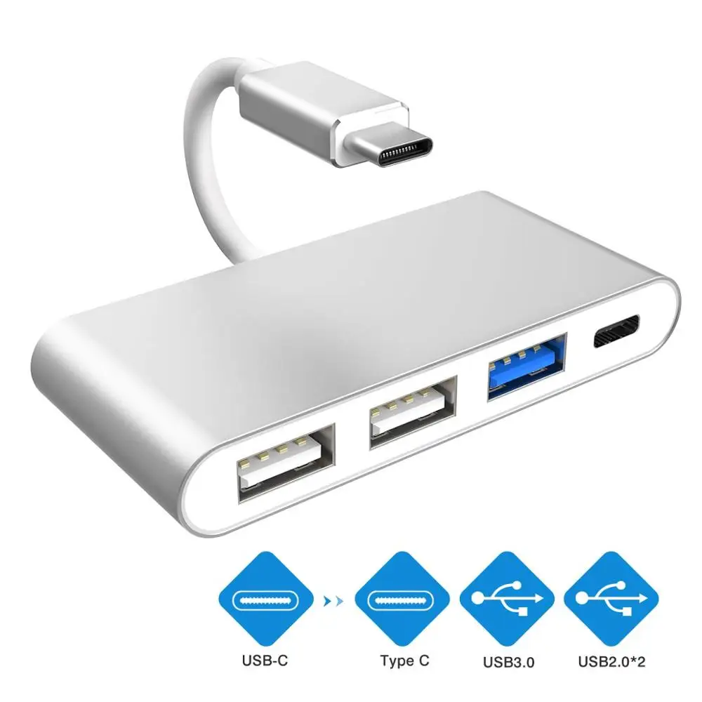 Серебристый Тип C концентратор с USB3.0 двойной USB2.0 USB C женский порт питания многопортовый USB C к USB OTG адаптер данных для Macbook samsung huawei - Цвет: Серебристый