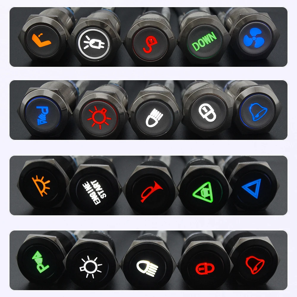 19 мм алюминий/латунь родиевое покрытие Металл Momenary/фиксация светодиодная