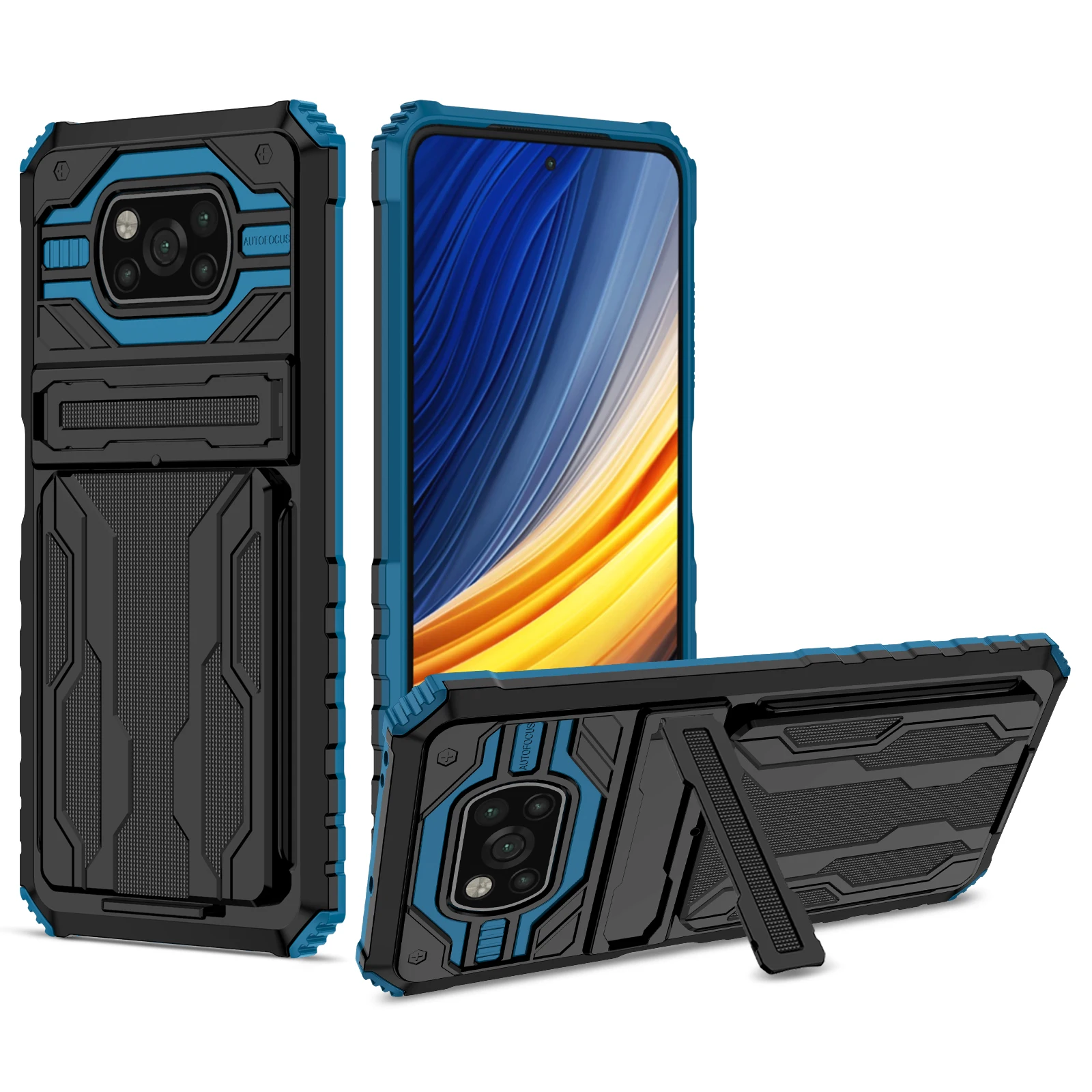 

Fashion Heavy Armor PC Phone Case For Xiaomi Pocophone POCO X3 Pro NFC Card Package Protection Anti Fall Invisible Bracket Cover