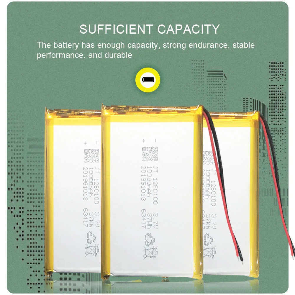 1PC 1260100 10000mah Lipo Cells 3.7V Lithium Polymer Rechargeable Battery High Capacity For Power Bank Table E-book DVD GPS Toys |